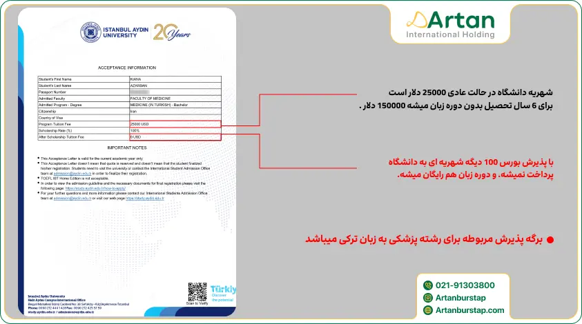 هزینه تام بورس دانشگاه های ترکیه